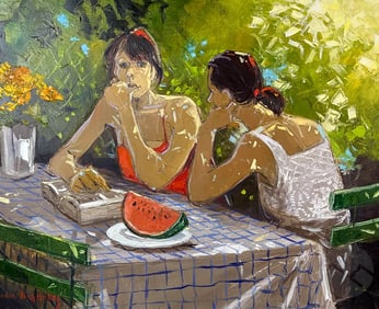 Andre Deymonaz 1946-2019 Woman at a Table Painting