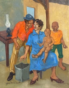 Yves Michaud b.1950 Haitian Family Oil Painting