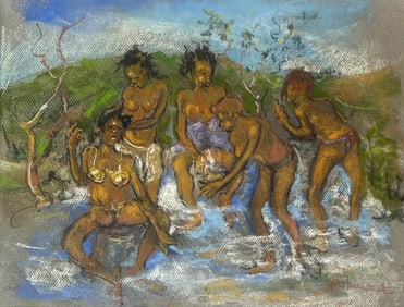 Yves Michaud b.1950 Bathing Haitian Woman Pastel