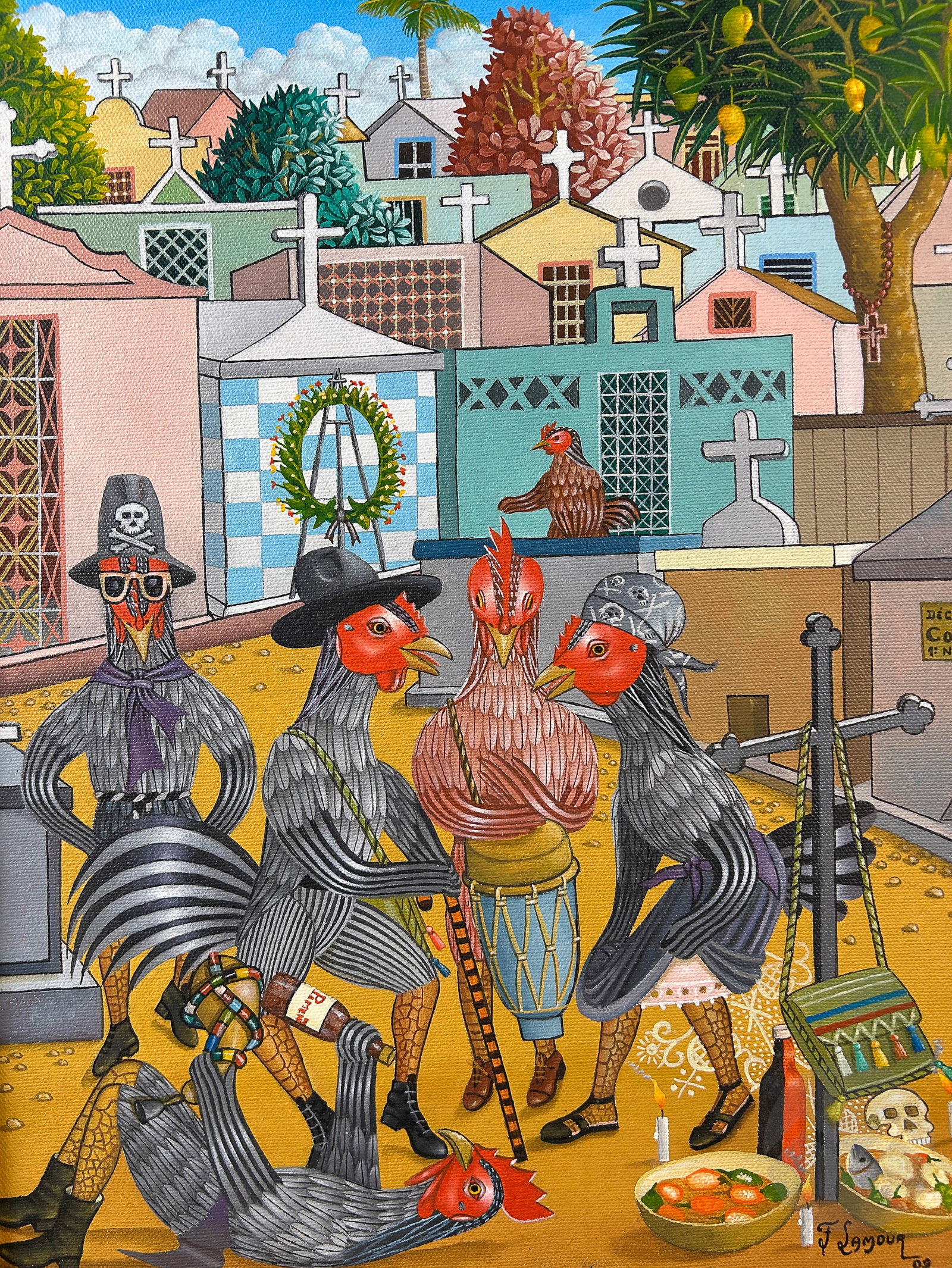 Fritzner Lamour (b.1950) Voodoo Chickens Painting (1 of 5)