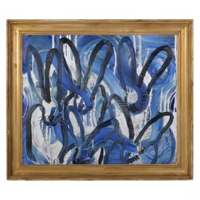 Hunt Slonem b.1951 Totem Hutch Rabbit Oil Painting