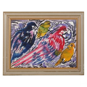 Parrots Watercolor Painting Manner of Hunt Slonem (b.1951)