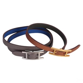 Hermes Designer Leather Wrap Bracelets 2 Piece LOT