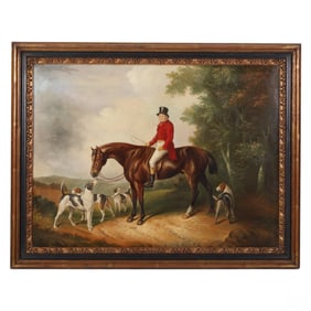Antique English Regency Fox Huntsman Oil Painting