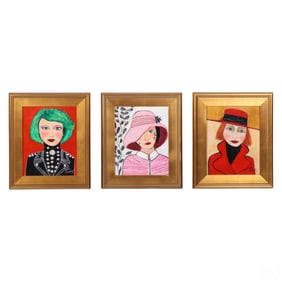 Ruth Arenz 20C Colorful Portrait Paintings 3pc LOT