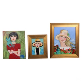 Ruth Arenz 20C Colorful Portrait Paintings 3pc LOT