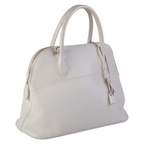 Hermes French Bolide 31 Bag White Leather Handbag