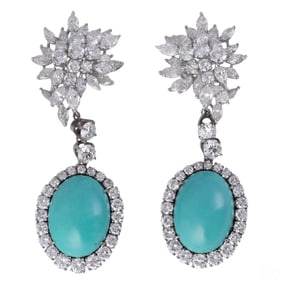 14k Gold 18 CTTW Diamond & Turquoise Drop Earrings