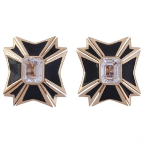 Verdura 18k Gold Pair Maltese Cross Topaz Earrings