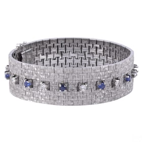 18k Gold Blue Sapphire and Diamond Bracelet 67gr.