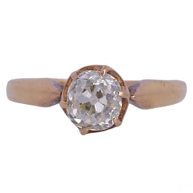 18k Gold Old Mine Cut Diamond Solitaire Ring Sz. 5