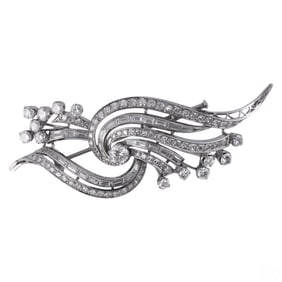 Platinum Art Deco 4.56 CTTW Natural Diamond Brooch