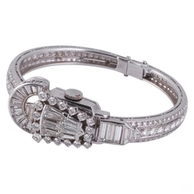 Platinum Ladies' 8.5 CTTW Diamond Retro Wristwatch