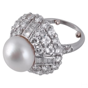 Platinum Button Pearl 7.5 CTTW Diamond Dome Ring