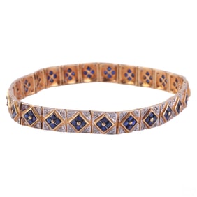18k Yellow Gold Diamond and Blue Sapphire Bracelet