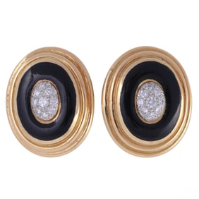 David Webb 18k Gold & 1 CTTW Diamond Onyx Earrings