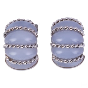 Seaman Schepps 18k Gold & Blue Chalcedony Earrings