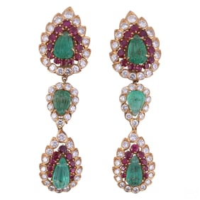 Cartier 18K Emerald Ruby & Diamond Mughal Earrings