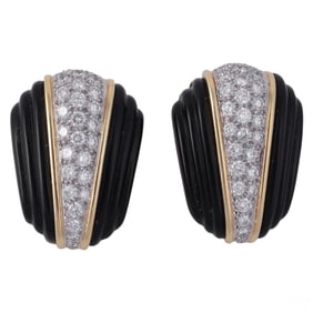 Charles Turi 18k 3 CTTW Diamond Onyx Pair Earrings