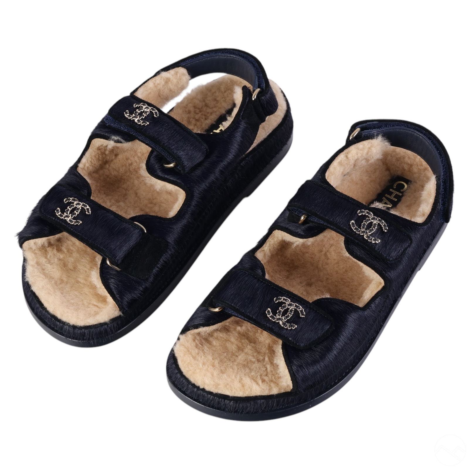 Chanel Designer Black & Blue Calfskin Dad Sandals (1 of 9)