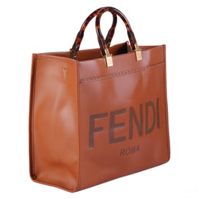 Fendi Sunshine Caramel Leather Shopping Tote Bag