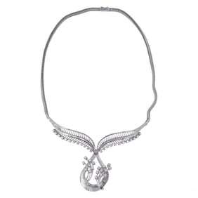 18k White Gold Retro Diamond Necklace and Pendant