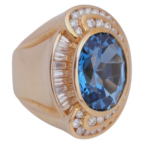 18k Gold 1.5 CTTW Diamond London Blue Topaz Ring