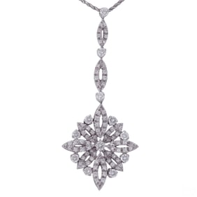 18K Gold Diamond Floral Drop Pendant 16" Necklace