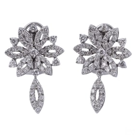 18k White Gold Dangle Drop 1.7CTS Diamond Earrings