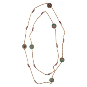 18k Gold Sapphire Ruby Emerald Enamel 45" Necklace