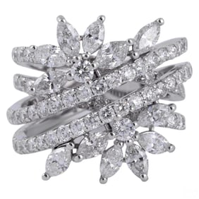 18k White Gold 3.57 CTTW Natural Diamond Ring Sz 8