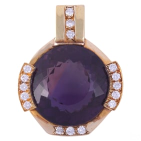 18k Gold Purple Amethyst .75 CTTW Diamond Pendant