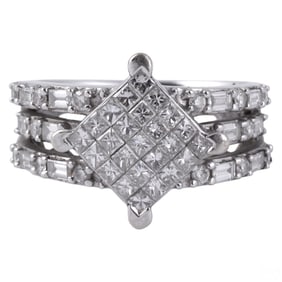 18k White Gold 1.55 CTTW Diamond Cluster Ring Sz 7