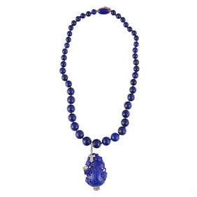 18k Gold Lapis Necklace with 14k Diamond Pendant