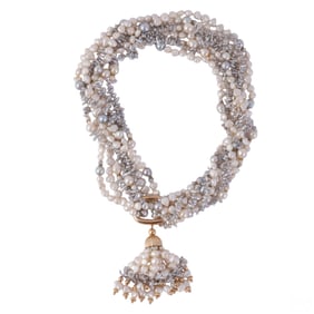 Tambetti 14k Gold Freshwater Pearl Tassel Necklace