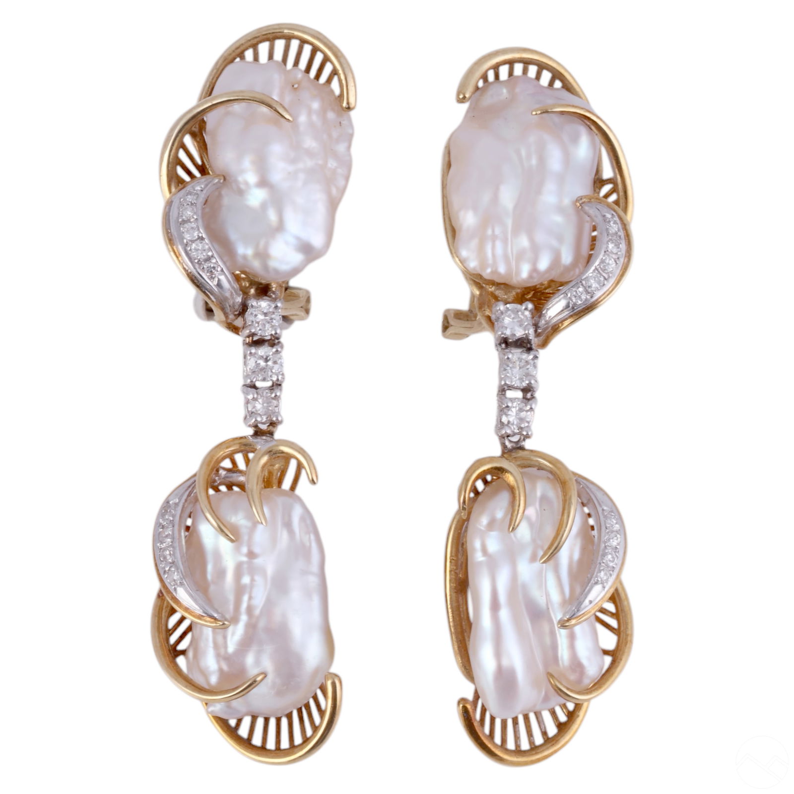14k Gold Baroque Biwa Pearl Diamond Drop Earrings (1 of 6)