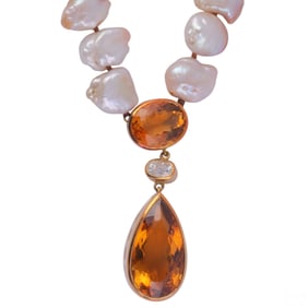 Tambetti 18k Gold Citrine Diamond & Pearl Necklace