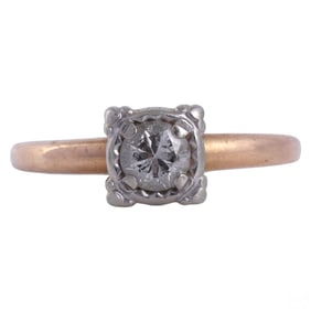 14k Gold Natural Round Cut Diamond Solitaire Ring