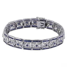 14k White Gold Diamond and Sapphire 6.75" Bracelet