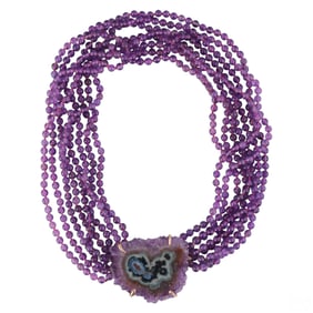 14k Gold Amethyst Stalactite Slice Bead Necklace