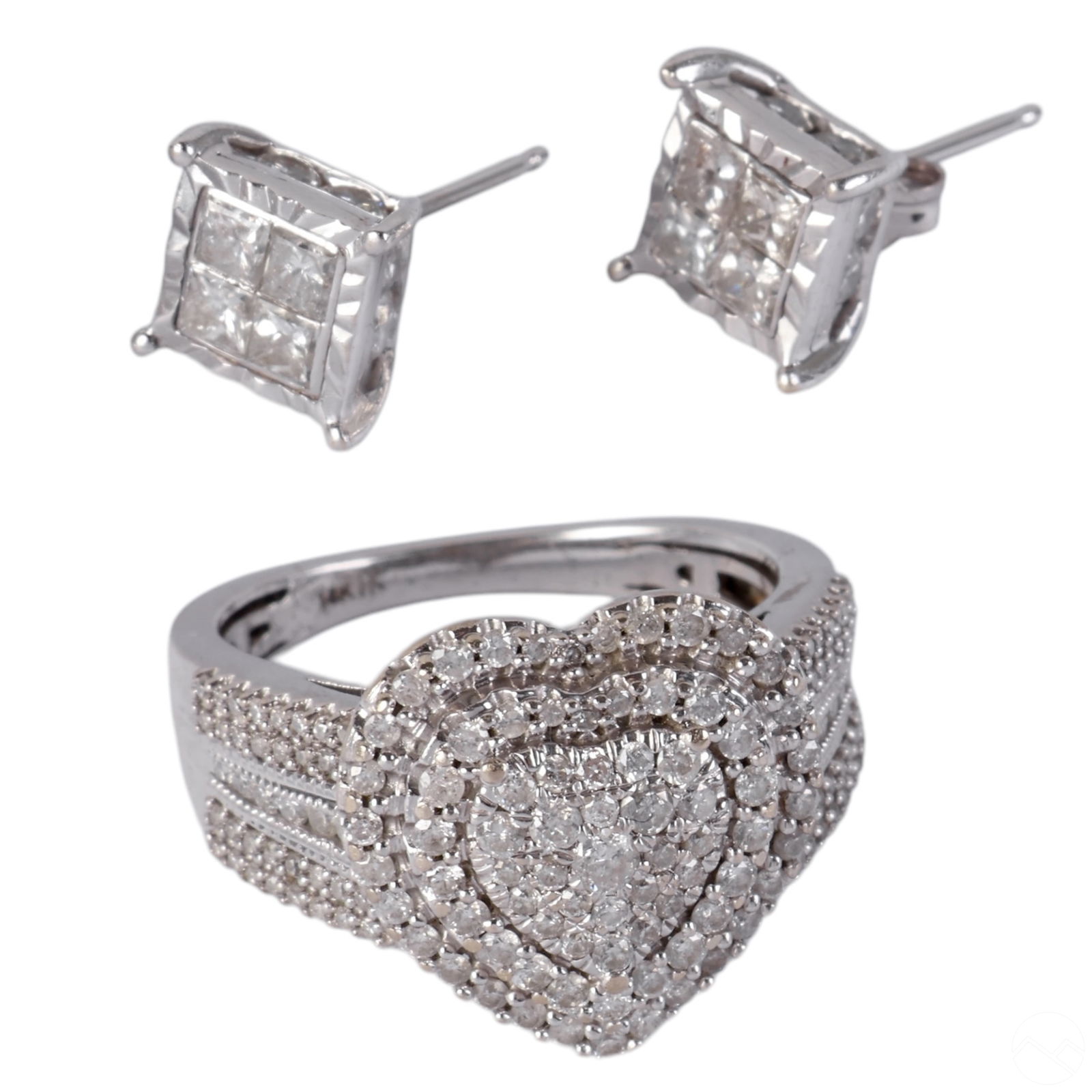 14k Gold Diamond Heart Ring & Square Earrings LOT (1 of 11)