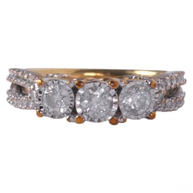 10k Gold Diamond Past Present Future Ring Size 7