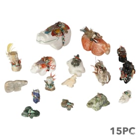 Native American Indian Carved Stone Fetish 15p LOT