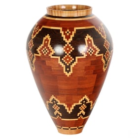 Kazi Studio Segmented Geometric Inlay Wooden Vase