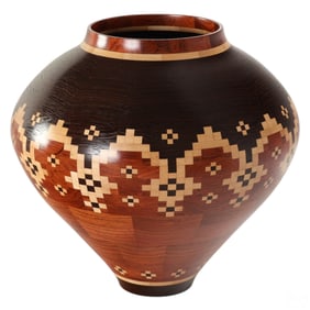 Marilyn Endres b.1935 Geometric Inlay Wooden Vase