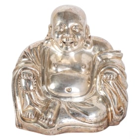 Chinese 950 Silver Meditating Buddha Statue 335g.
