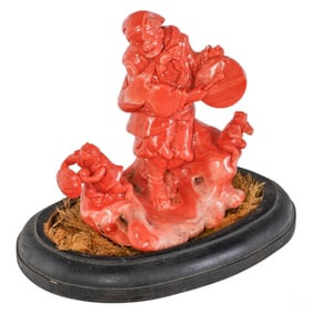 Chinese Angel Skin Branch Coral Figural Group 5.5"