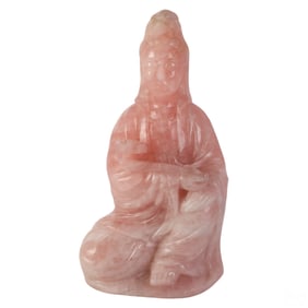 Chinese Carved Natural Rose Quartz Guanyin Statue