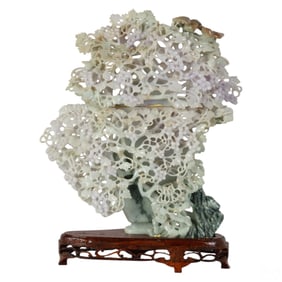 Chinese Lavender Jade Carved Grapevine Covered Urn