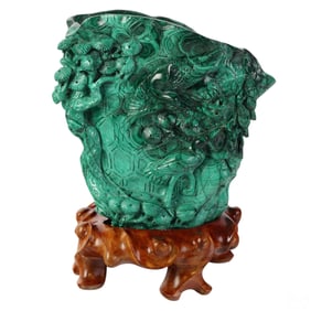 Chinese Carved Natural Malachite Iconography Vase
